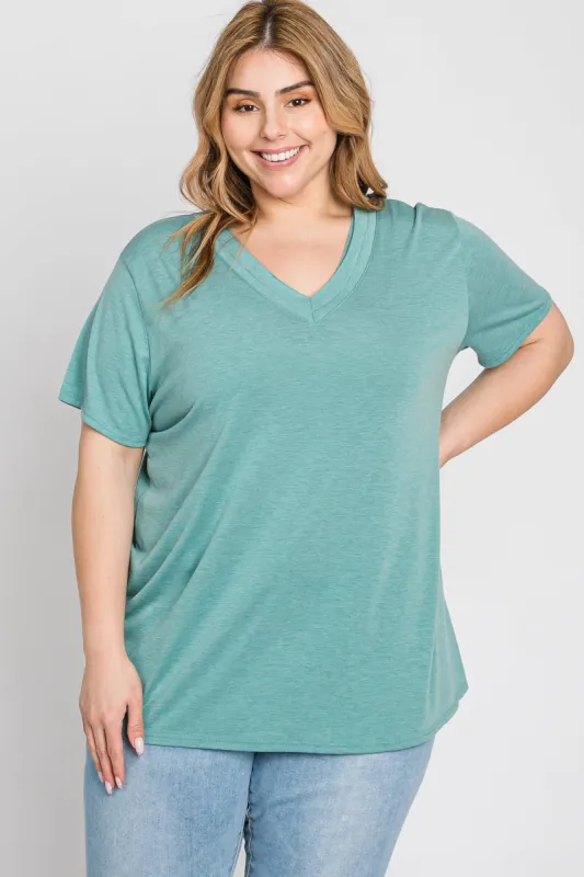 Mint Heathered V-Neck Plus Top sold by Pinkblush