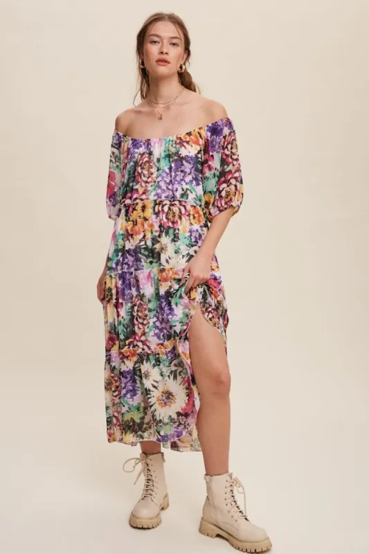 Fuchsia Flowy Flower Print Chiffon Maxi Dress sold by Pinkblush