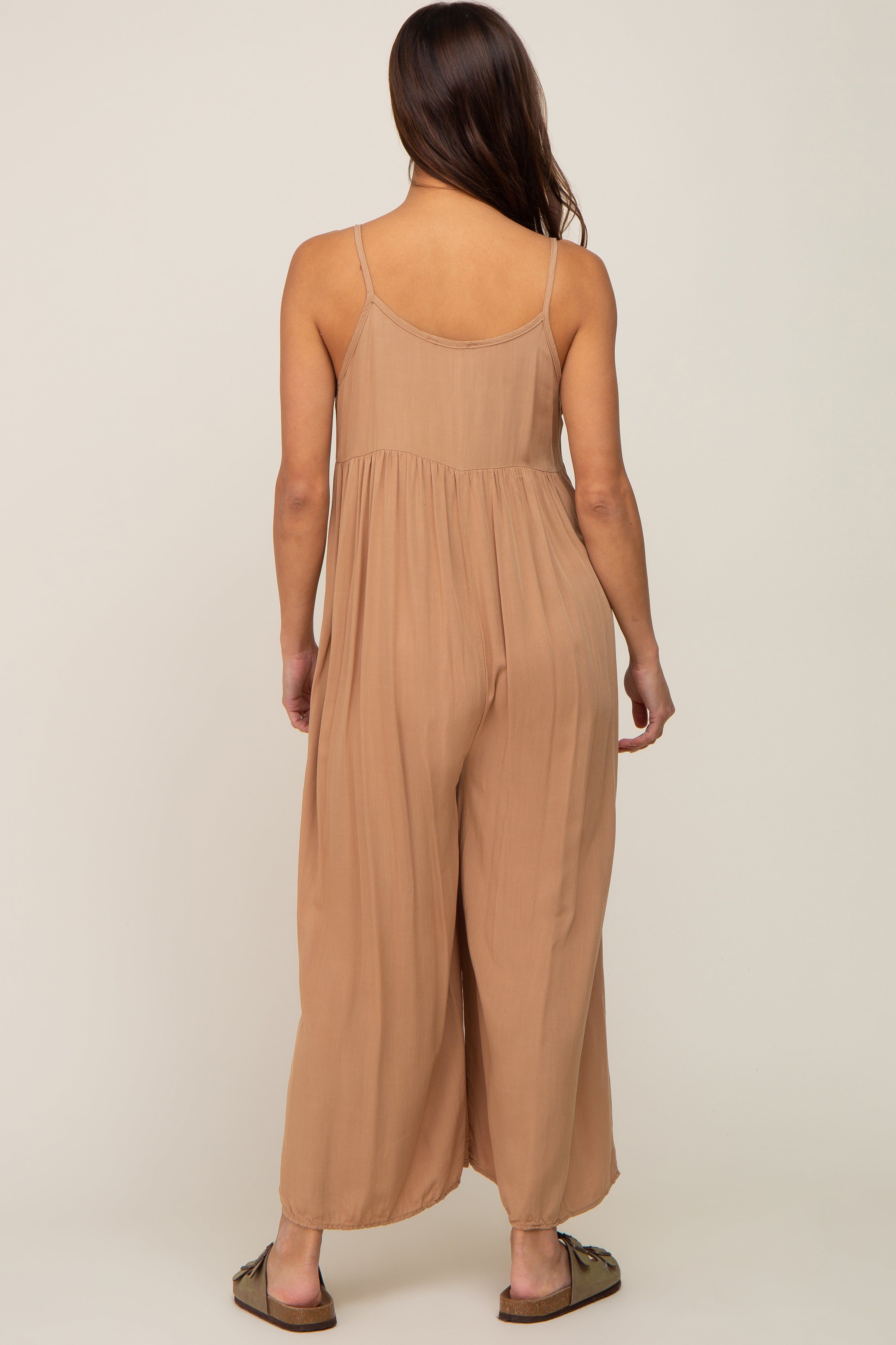 Mocha Sleeveless Cropped Wide Leg Maternity Jumpsuit sold by Pinkblush product image thumbnail 3