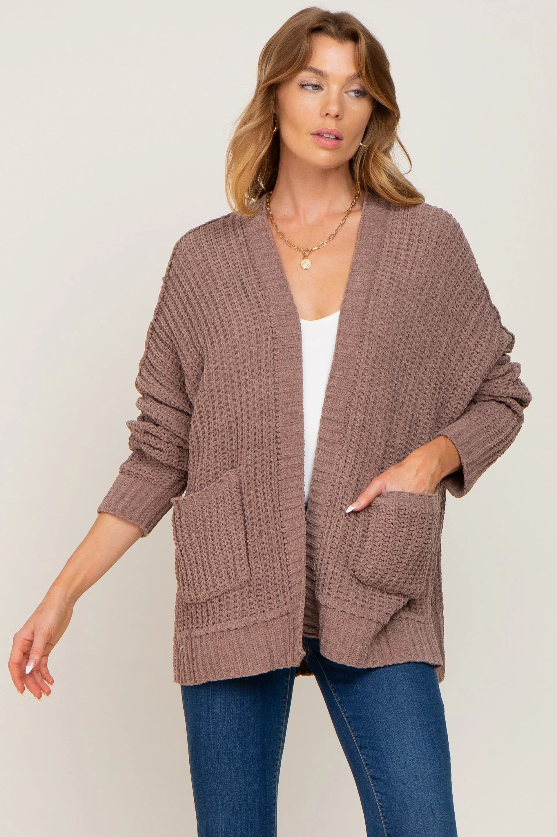 Brown Chunky Knit Oversized Cardigan sold by Pinkblush