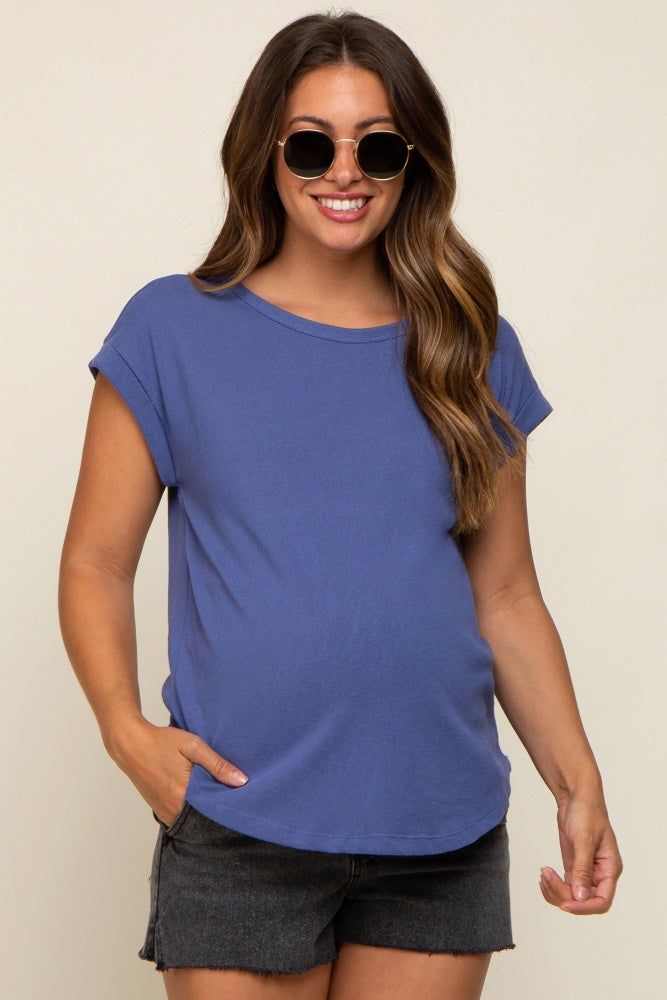 Blue Short Dolman Sleeve Maternity Top sold by Pinkblush