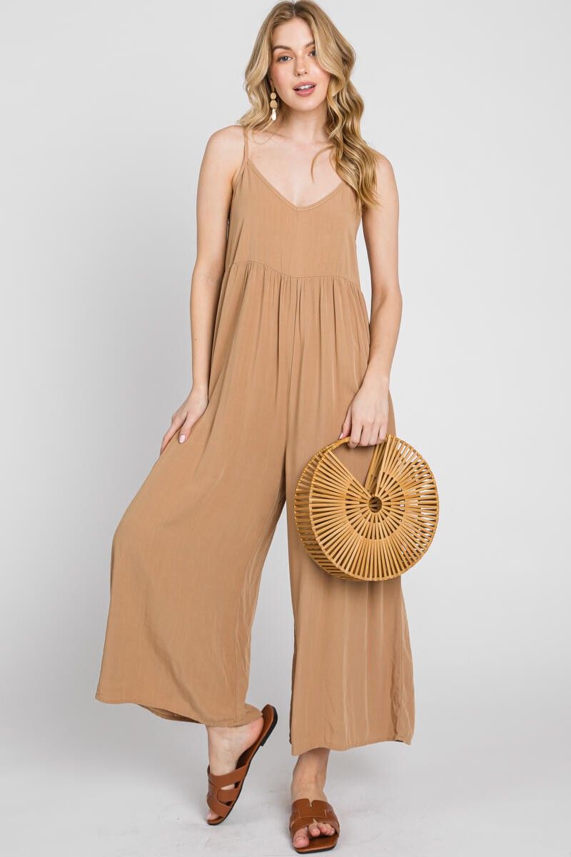 Mocha Sleeveless Cropped Wide Leg Maternity Jumpsuit sold by Pinkblush product image thumbnail 4