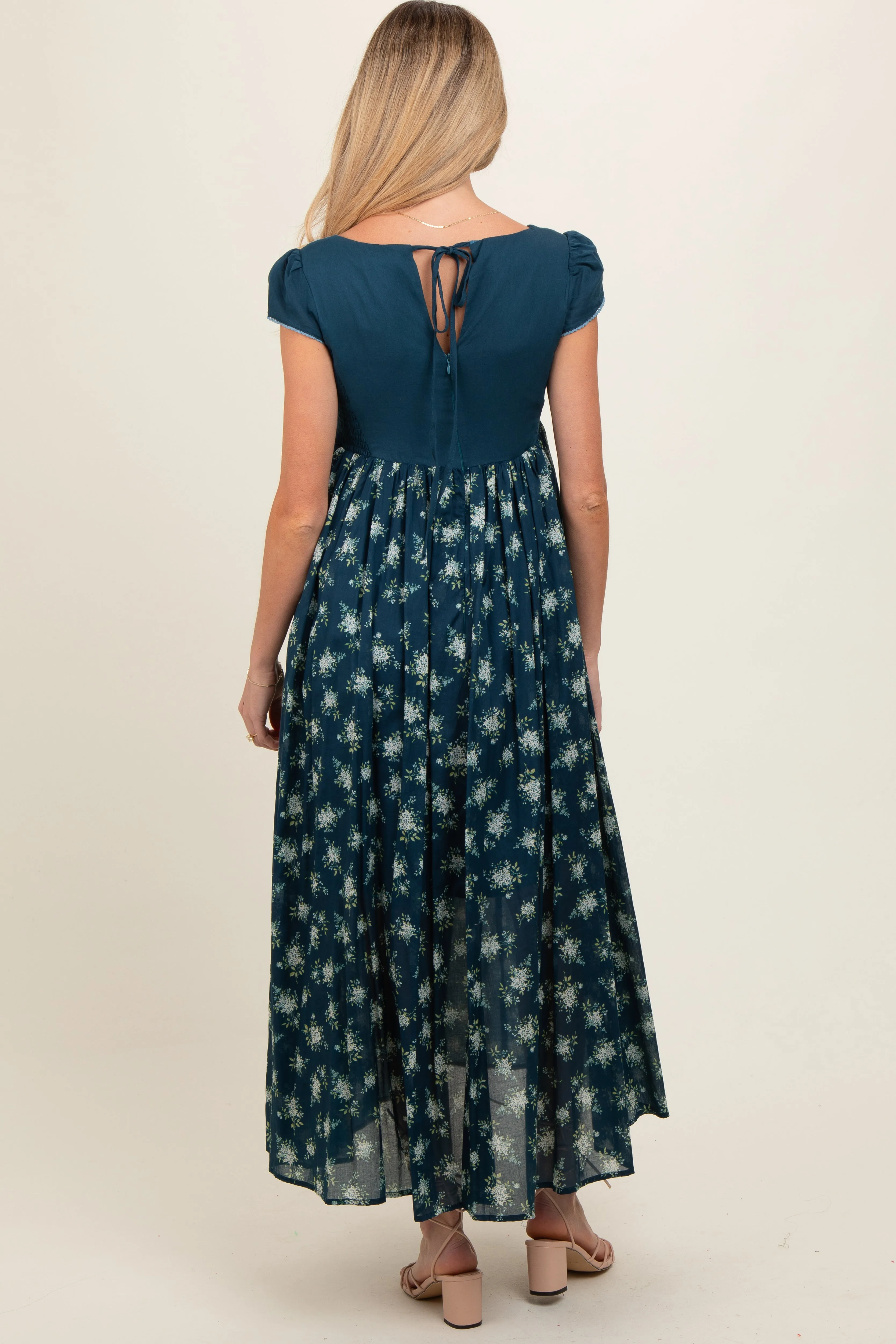 Navy Blue Floral Lace V-Neck Maternity Maxi Dress sold by Pinkblush product image thumbnail 3