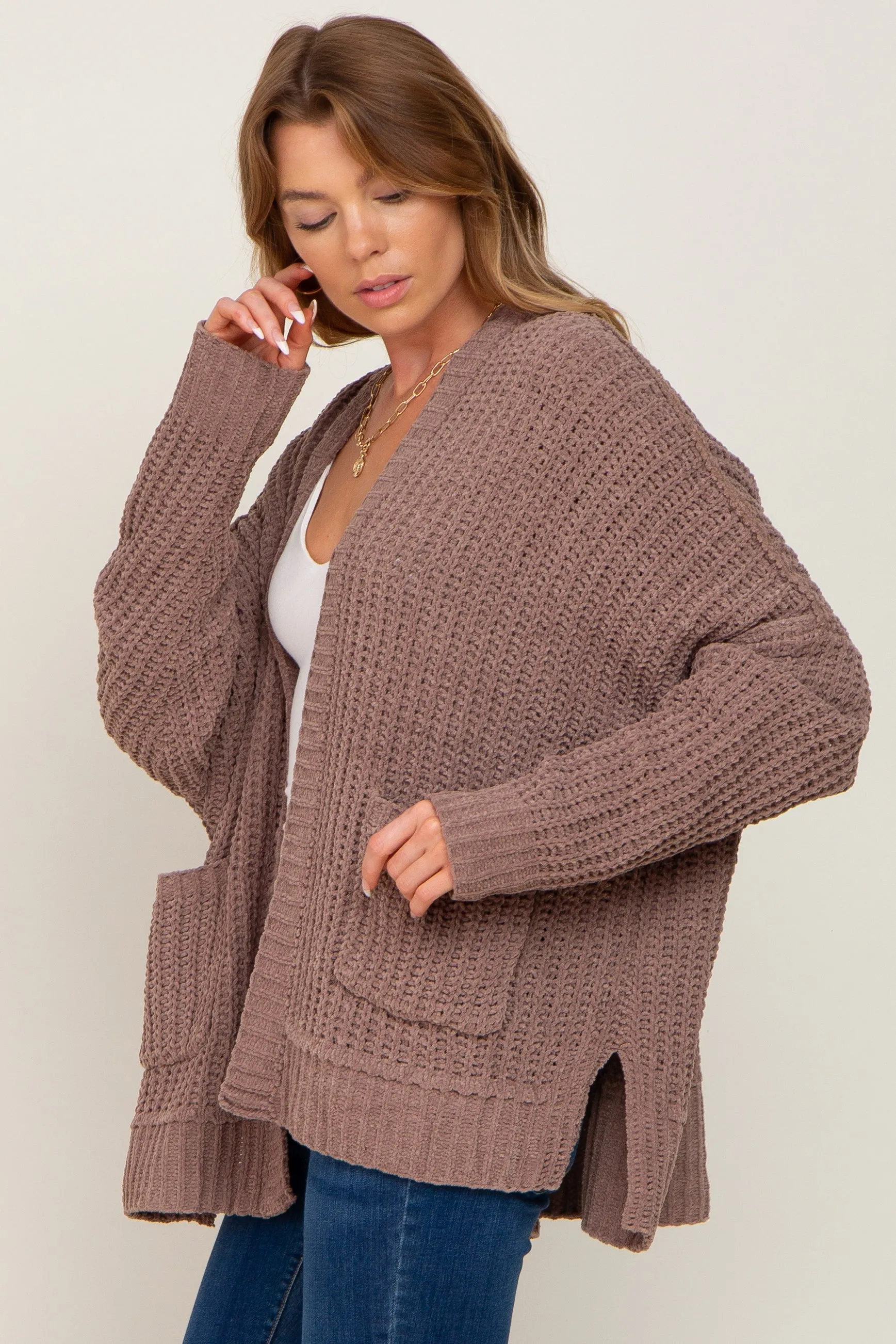Brown Chunky Knit Oversized Cardigan sold by Pinkblush product image thumbnail 2