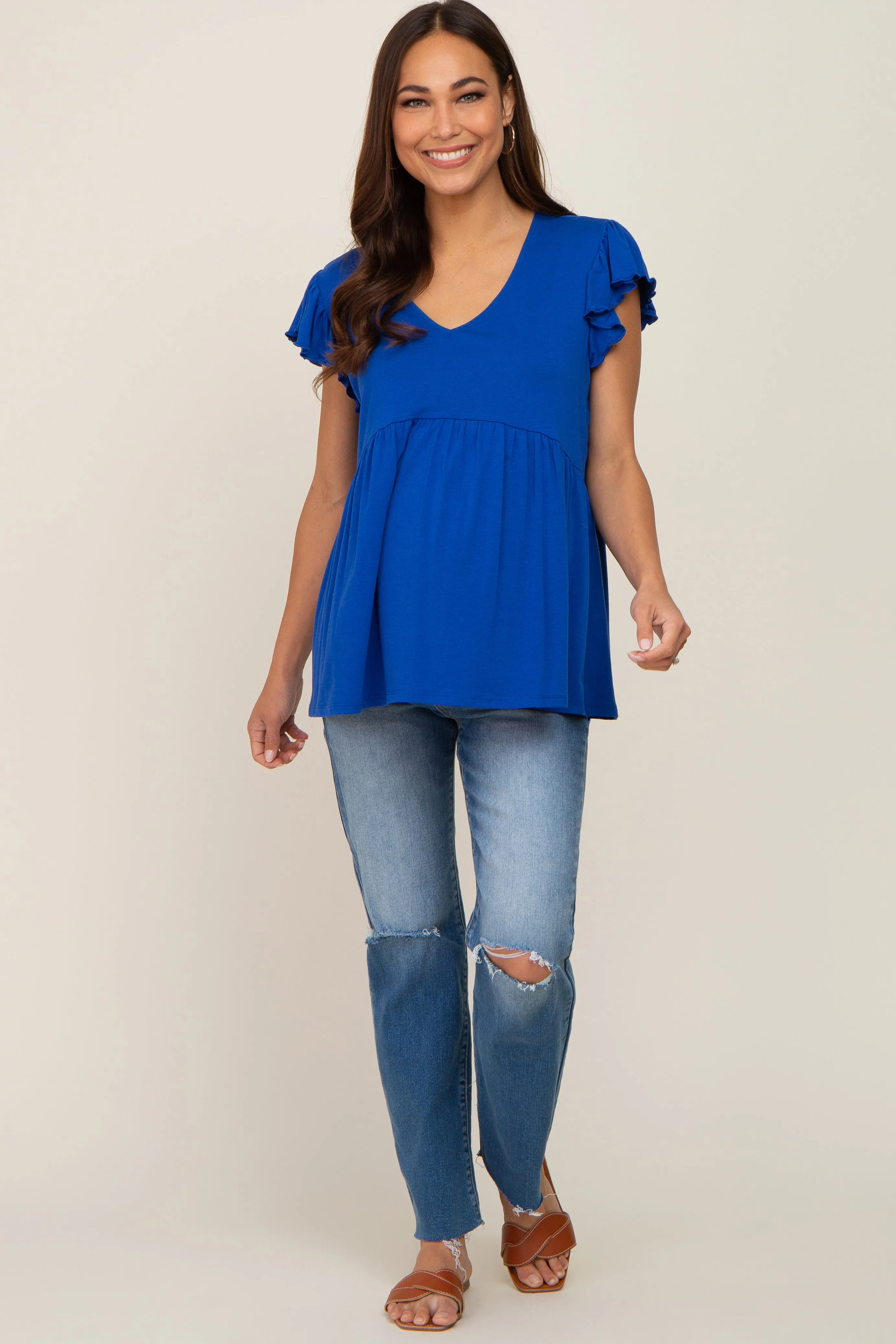 Royal Flutter Sleeve V-Neck Maternity Top sold by Pinkblush product image thumbnail 4
