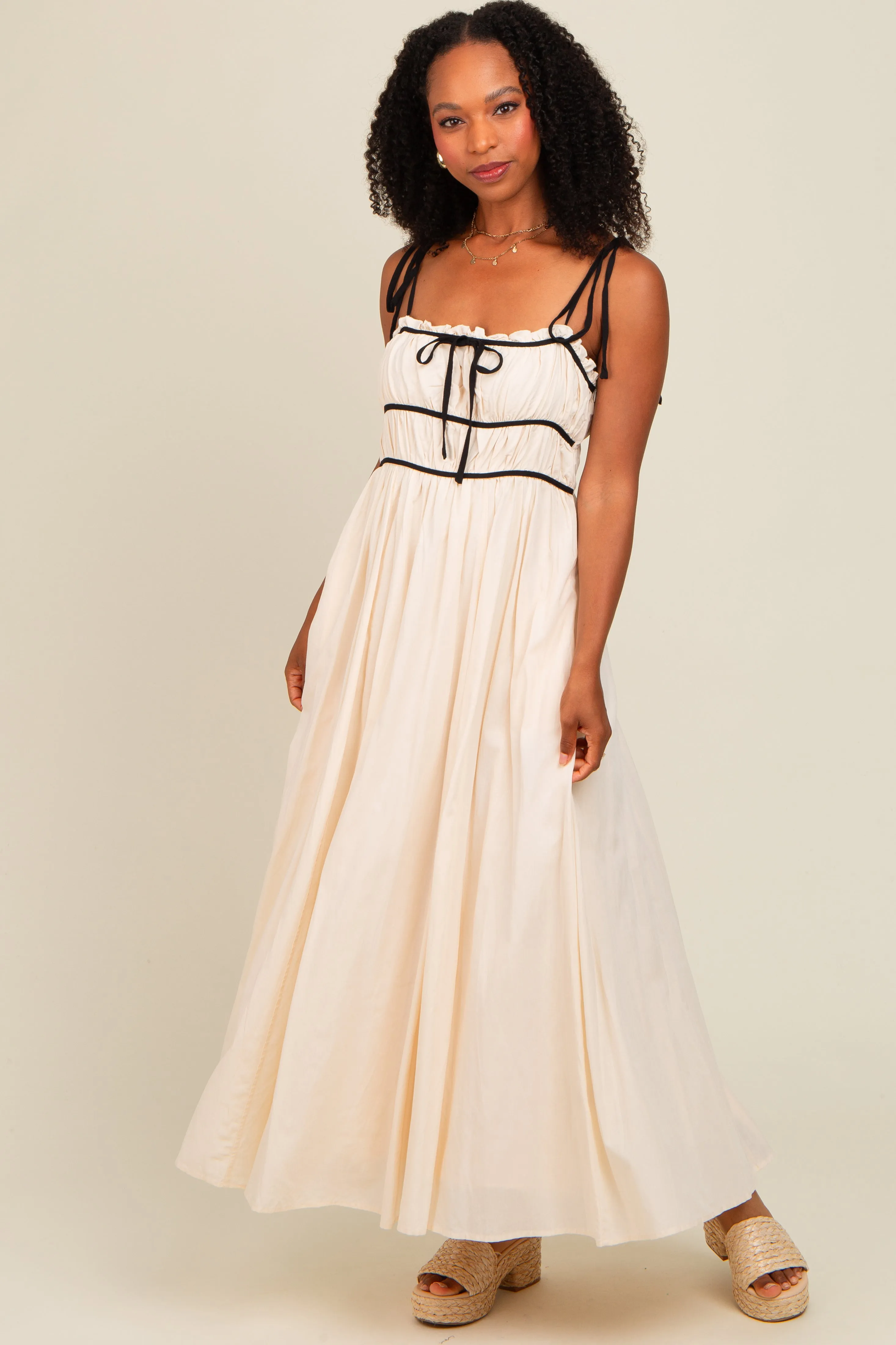 Cream Contrast Ribbon Trim Maxi Dress sold by Pinkblush product image thumbnail 2