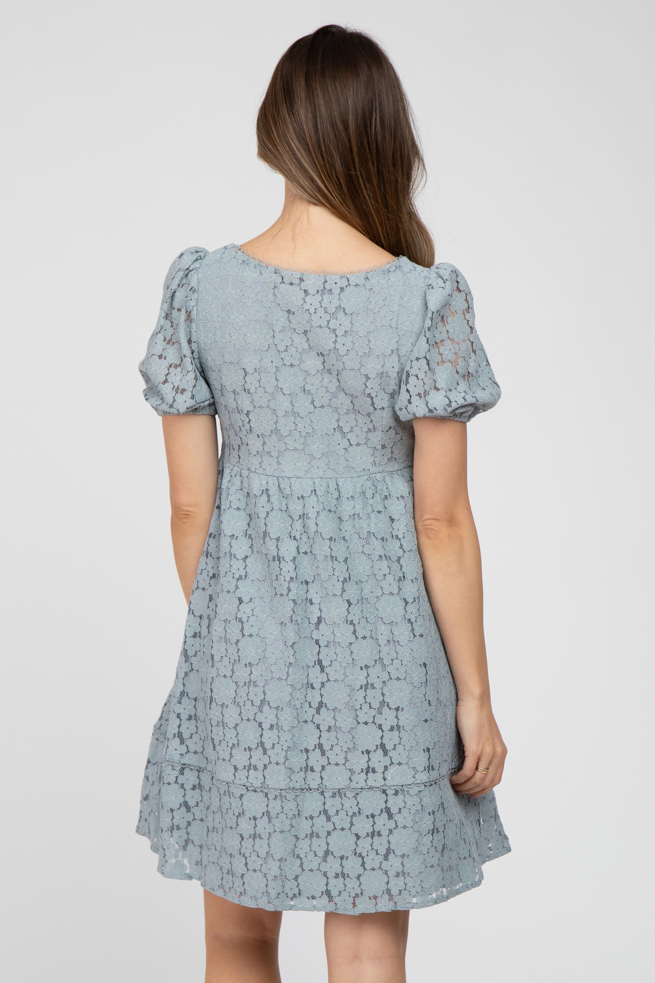 Blue Floral Lace Short Sleeve Maternity Dress sold by Pinkblush product image thumbnail 3