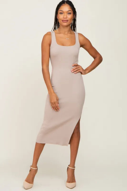 Beige Knit Fitted Midi Dress sold by Pinkblush