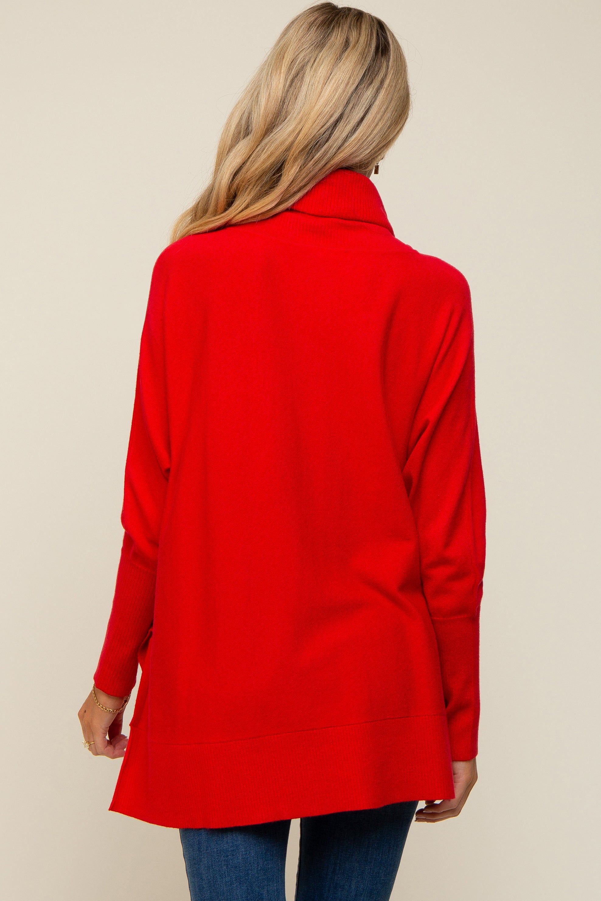 Red Cowl Neck Dolman Sleeve Maternity Sweater sold by Pinkblush product image thumbnail 5