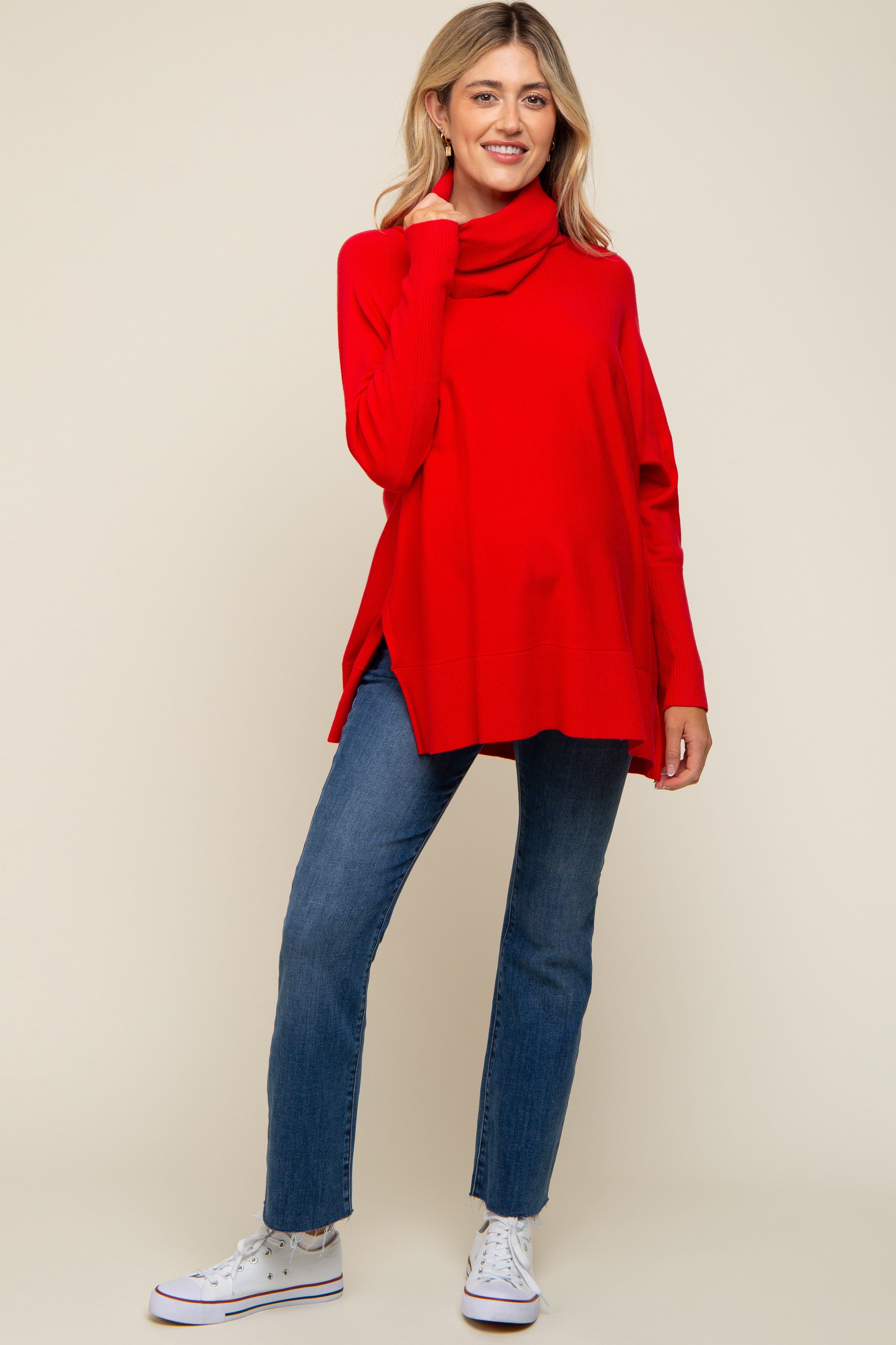 Red Cowl Neck Dolman Sleeve Maternity Sweater sold by Pinkblush product image thumbnail 2