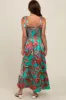 Turquoise Printed Smocked Bodice Maxi Dress sold by Pinkblush