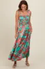 Turquoise Printed Smocked Bodice Maxi Dress sold by Pinkblush