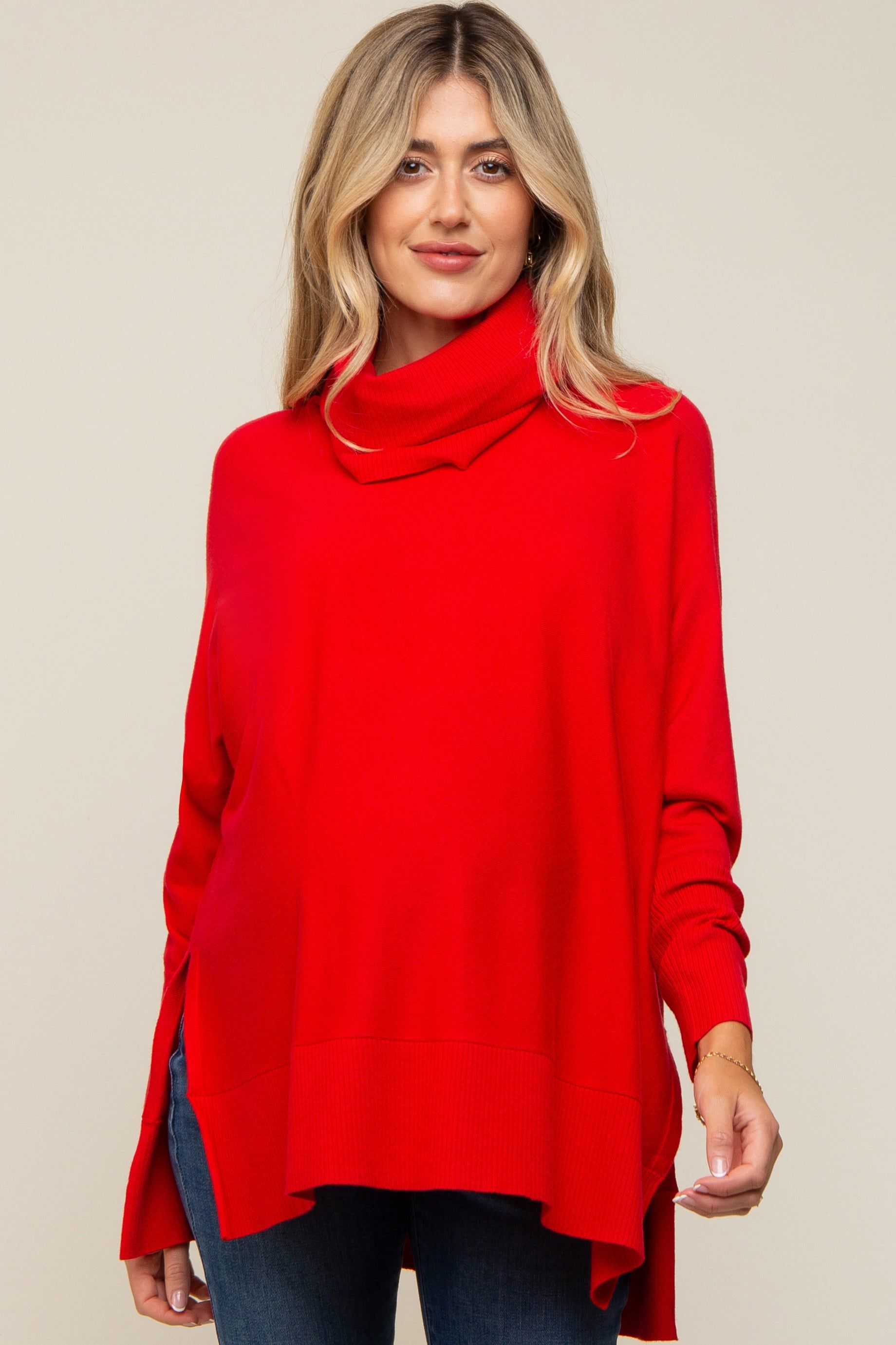 Red Cowl Neck Dolman Sleeve Maternity Sweater sold by Pinkblush product image thumbnail 3