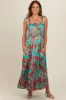 Turquoise Printed Smocked Bodice Maxi Dress sold by Pinkblush