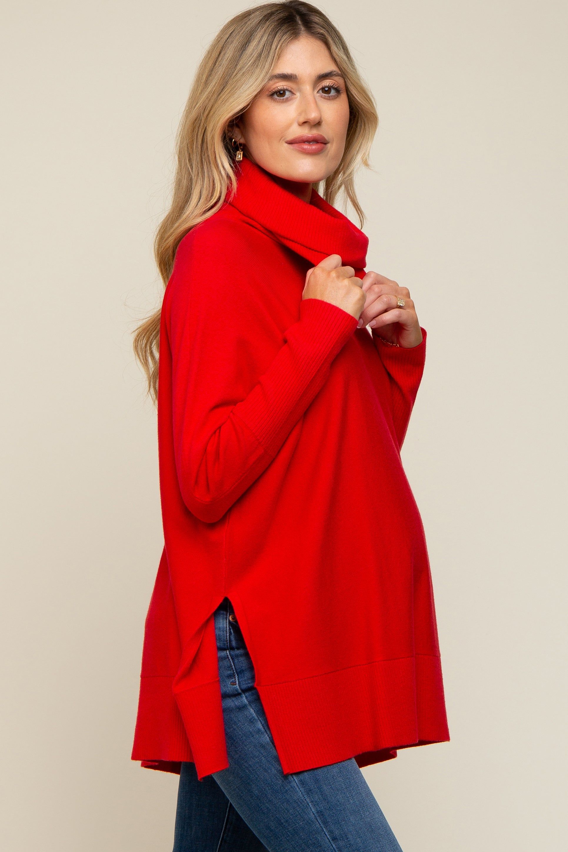 Red Cowl Neck Dolman Sleeve Maternity Sweater sold by Pinkblush product image thumbnail 4