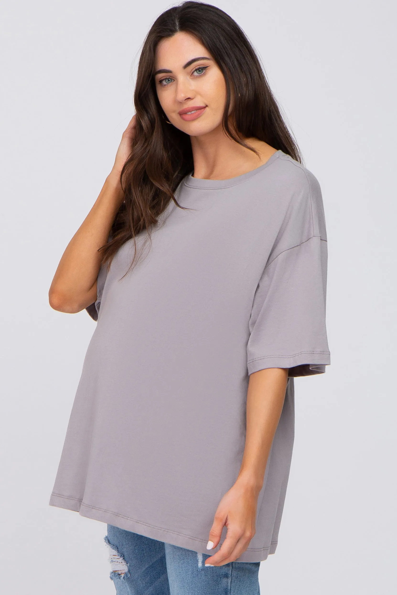 Grey Basic Oversized Maternity Tee sold by Pinkblush product image thumbnail 2