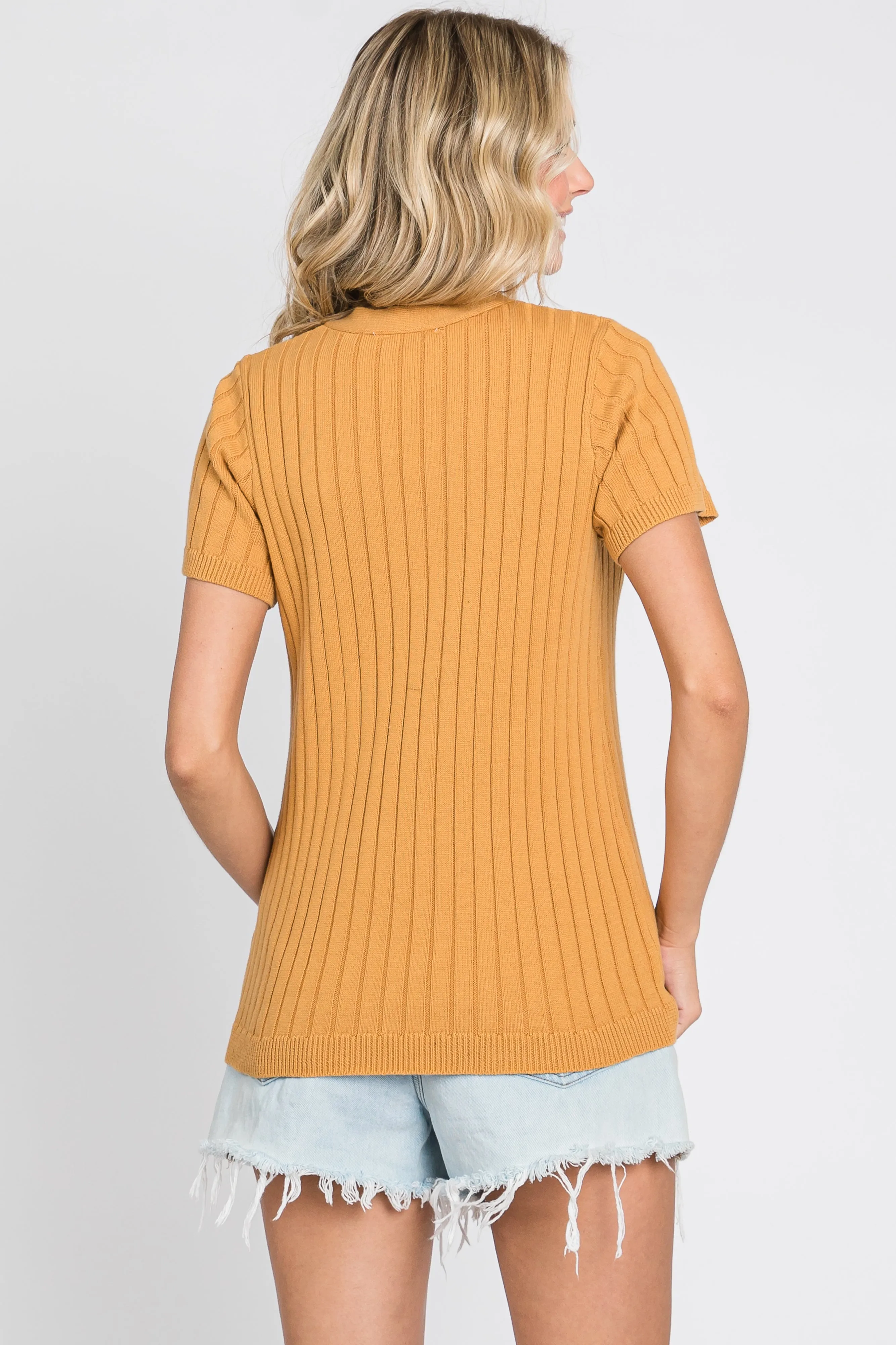Camel Ribbed Knit Button Top sold by Pinkblush product image thumbnail 3