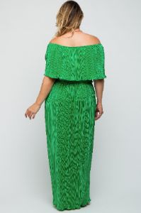 Green Plisse Off Shoulder Maternity Plus Maxi Dress sold by Pinkblush