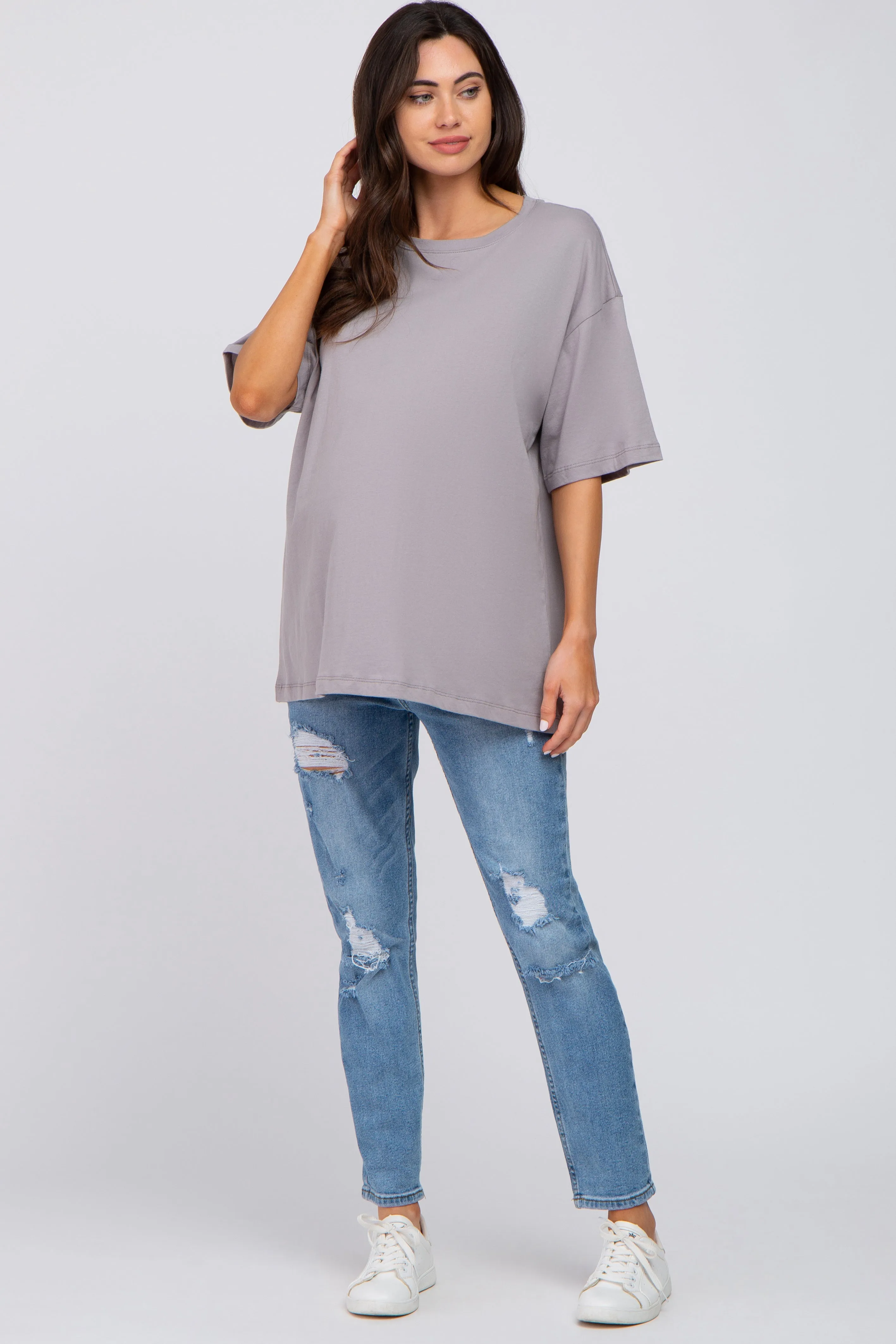 Grey Basic Oversized Maternity Tee sold by Pinkblush product image thumbnail 4