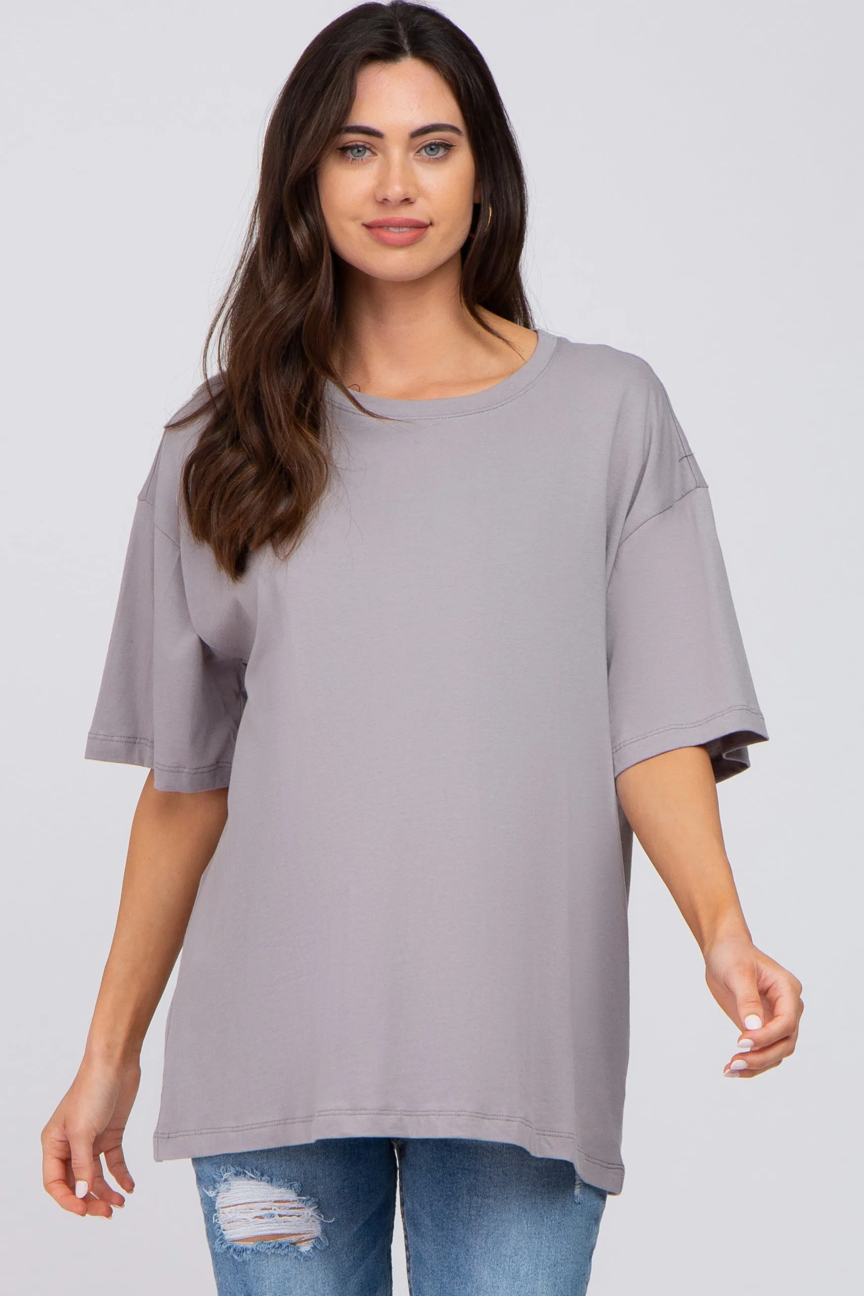 Grey Basic Oversized Maternity Tee sold by Pinkblush