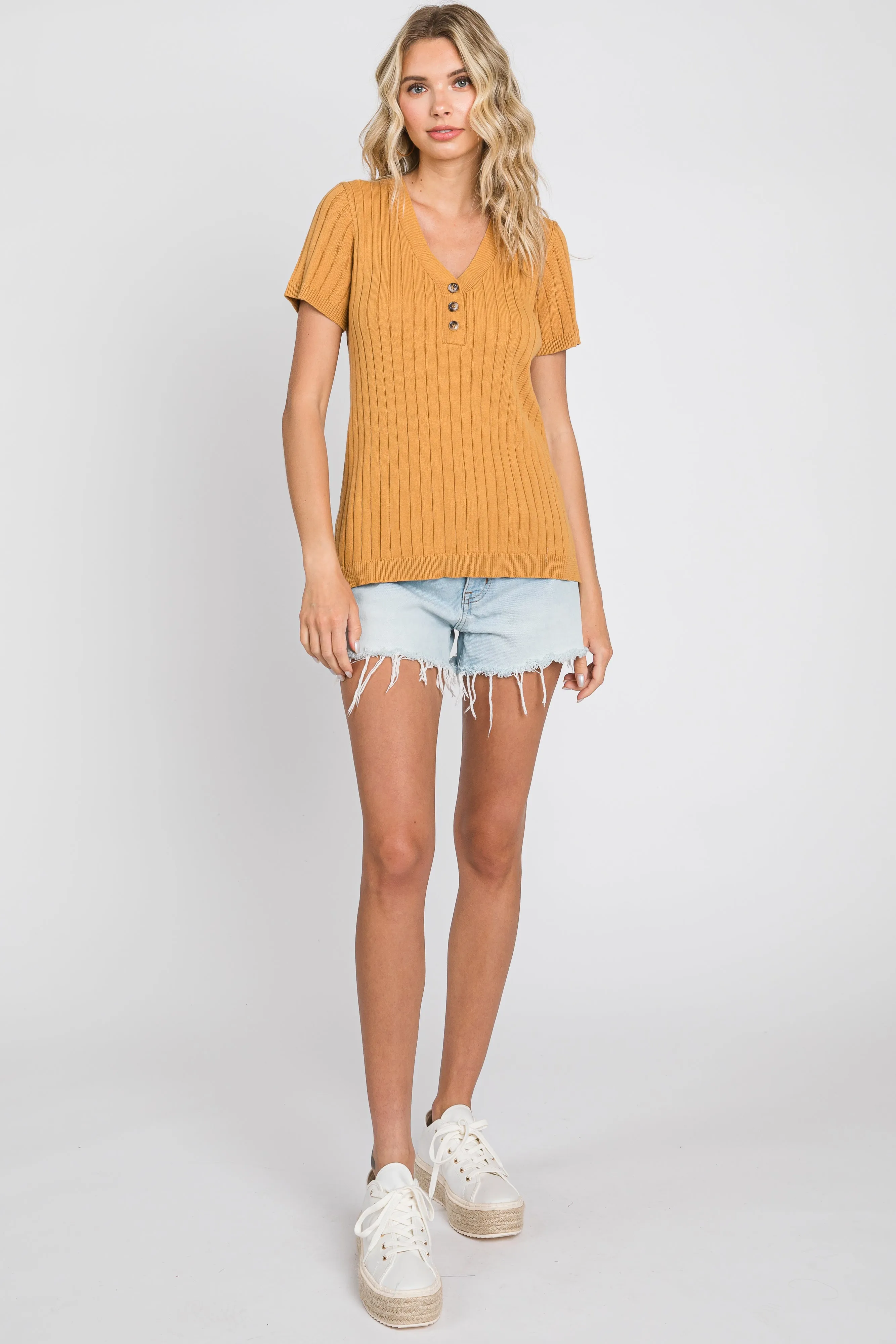 Camel Ribbed Knit Button Top sold by Pinkblush product image thumbnail 4