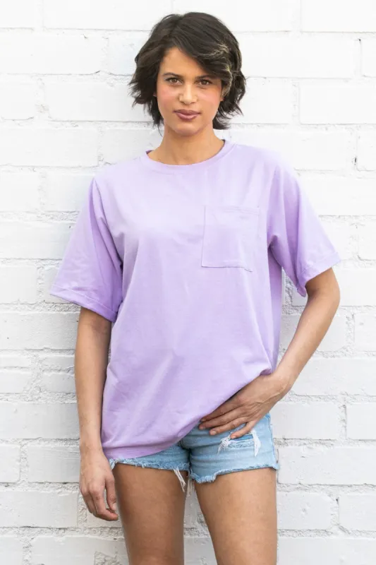 Lavender Oversized Pocket Front Short Sleeve Top sold by Pinkblush