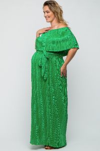 Green Plisse Off Shoulder Maternity Plus Maxi Dress sold by Pinkblush