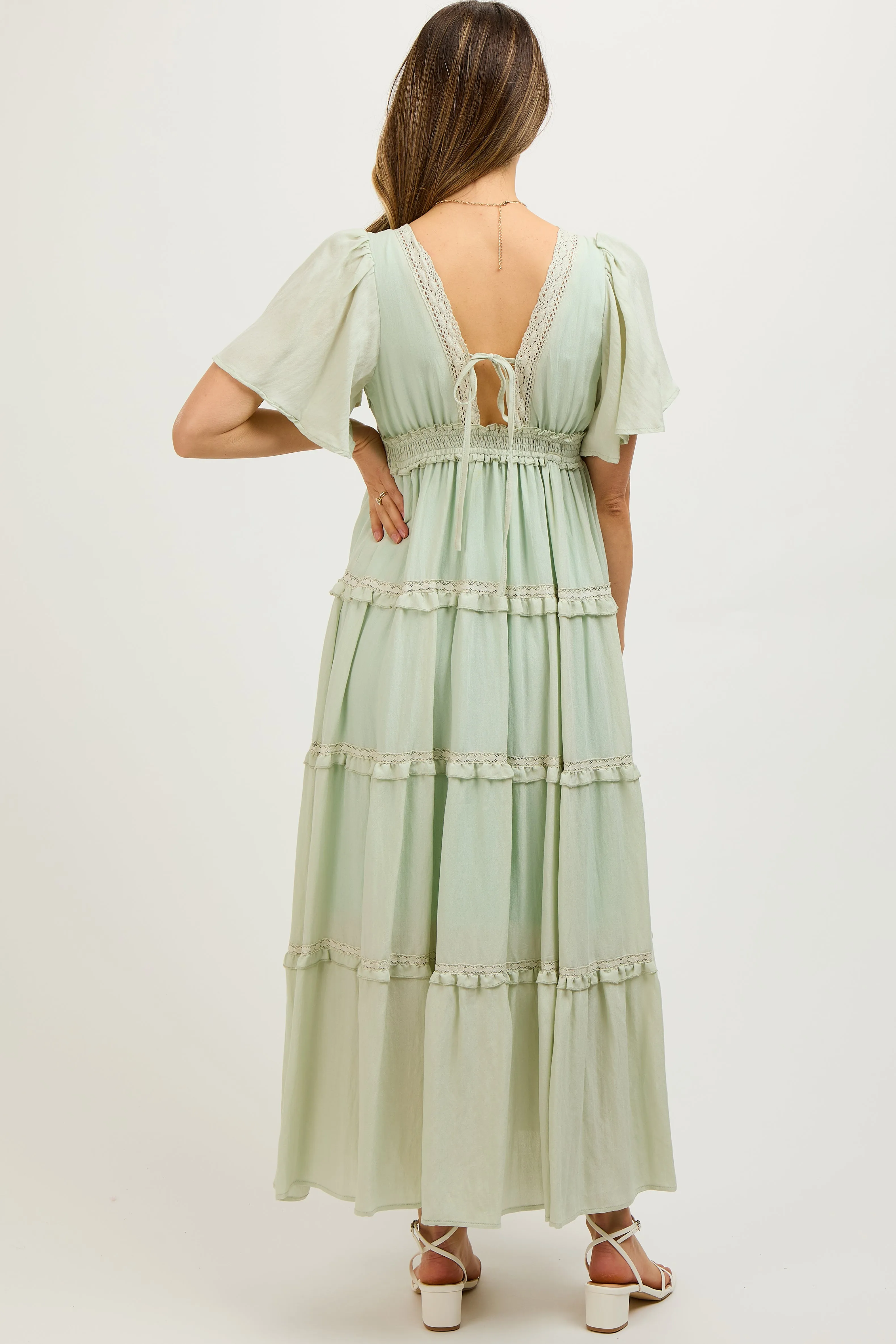 Mint Crochet Lace Tiered Maternity Maxi Dress sold by Pinkblush product image thumbnail 4