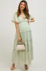 Mint Crochet Lace Tiered Maternity Maxi Dress sold by Pinkblush
