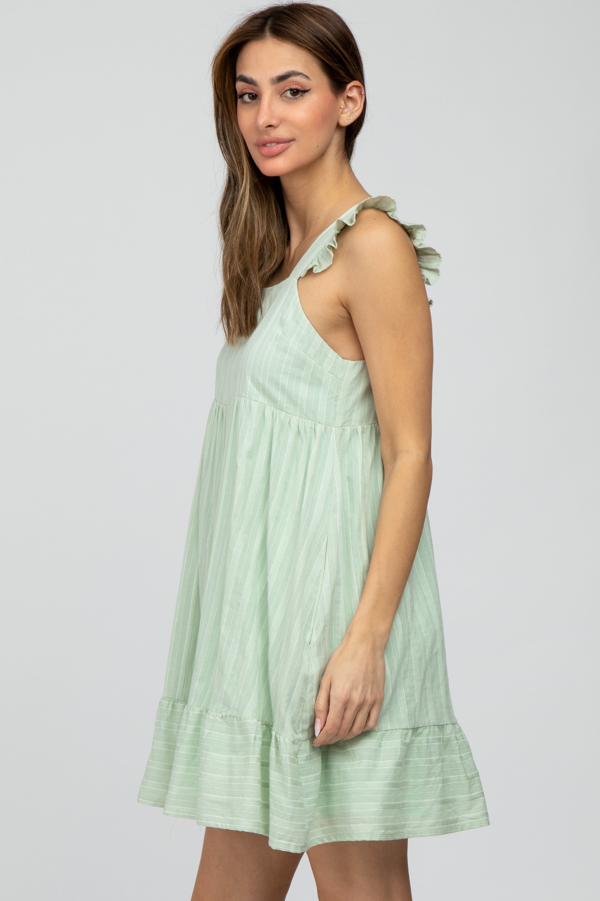 Mint Green Striped Square Neck Ruffle Strap Dress sold by Pinkblush product image thumbnail 3