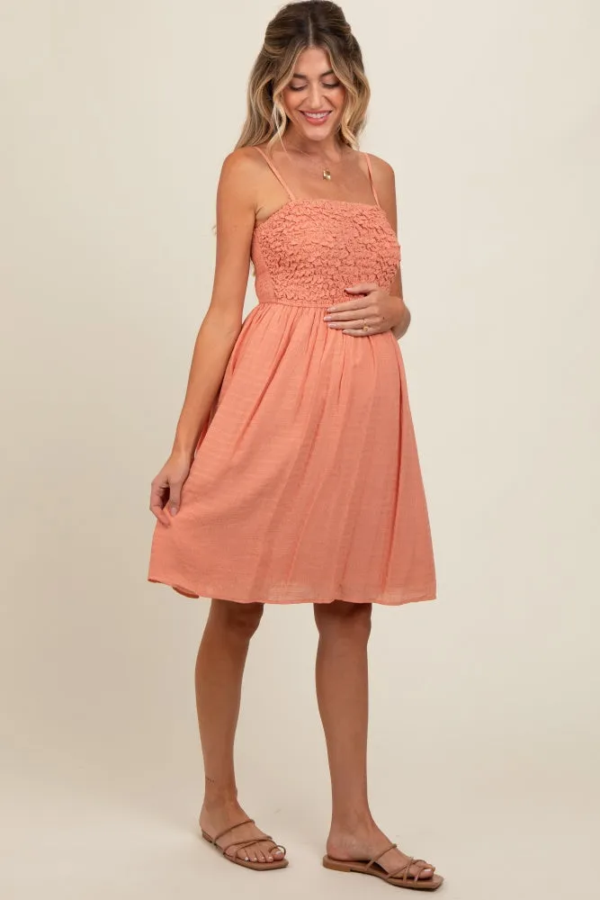Salmon Textured Smocked Maternity Dress sold by Pinkblush product image thumbnail 4