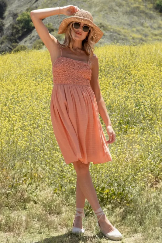 Salmon Textured Smocked Maternity Dress sold by Pinkblush