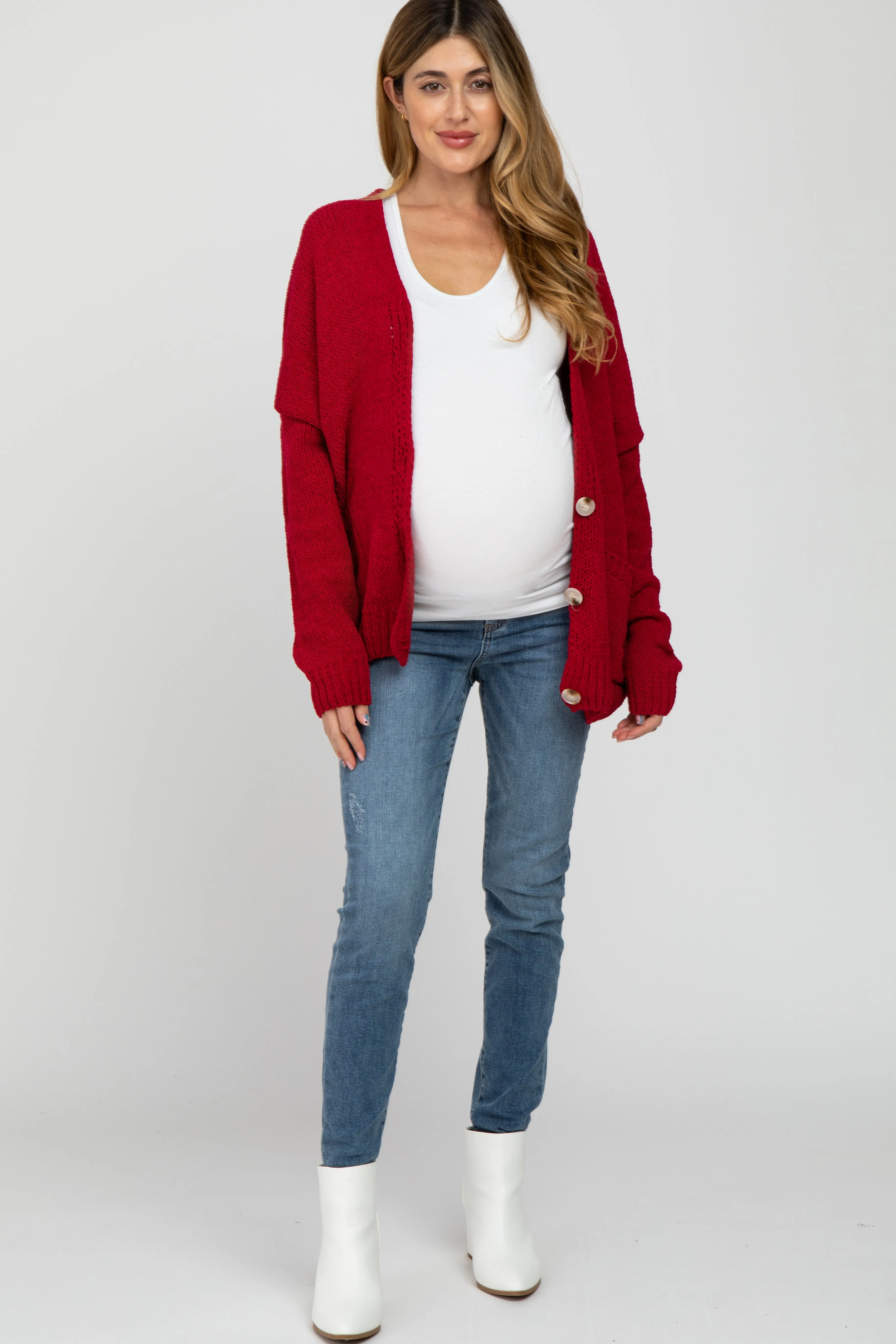 Red Oversized Deep V-Neck Maternity Cardigan sold by Pinkblush product image thumbnail 2