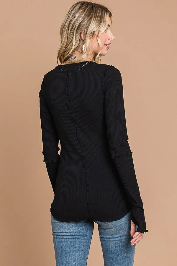 Black Ribbed Long Sleeve Top sold by Pinkblush product image thumbnail 3