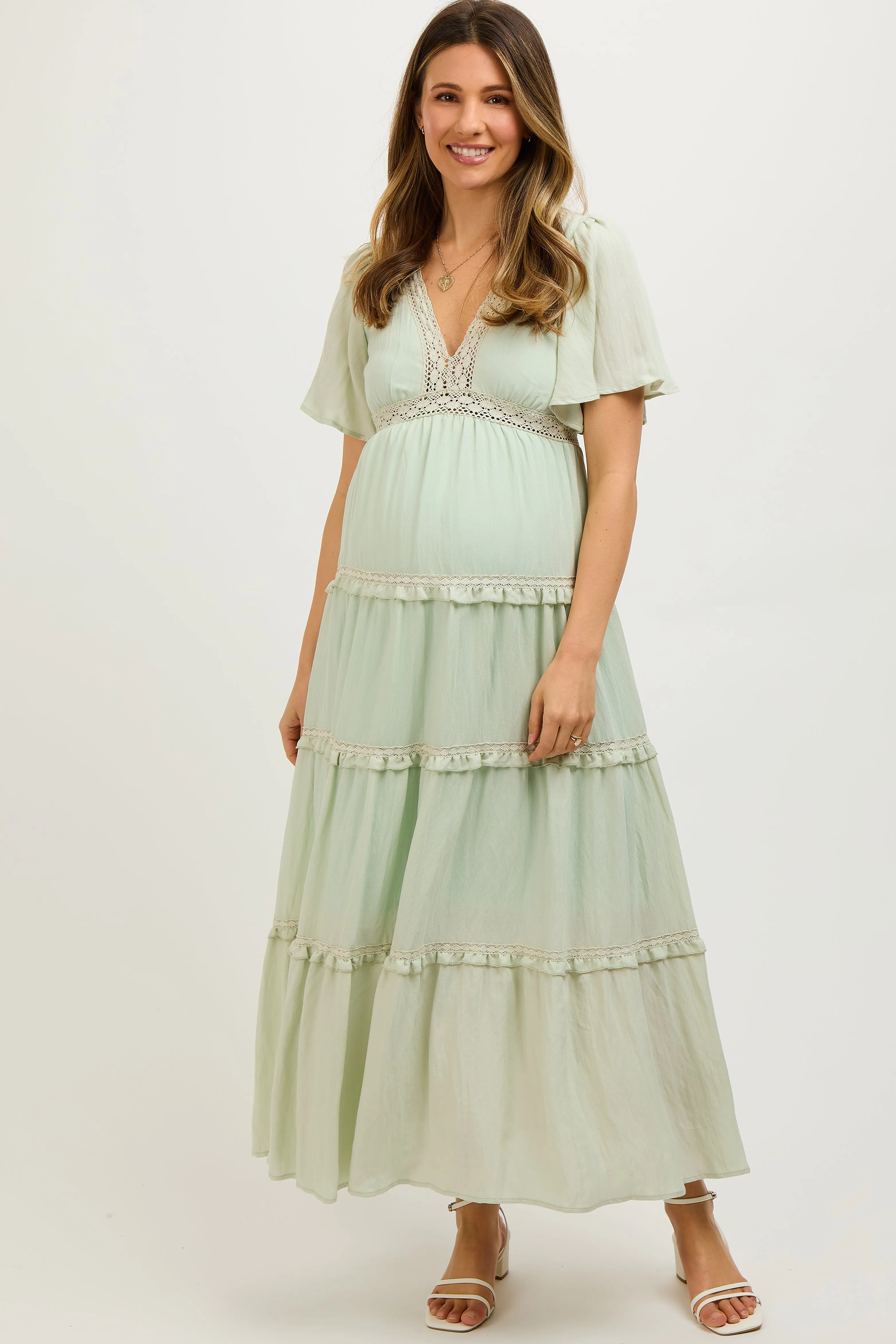 Mint Crochet Lace Tiered Maternity Maxi Dress sold by Pinkblush product image thumbnail 2