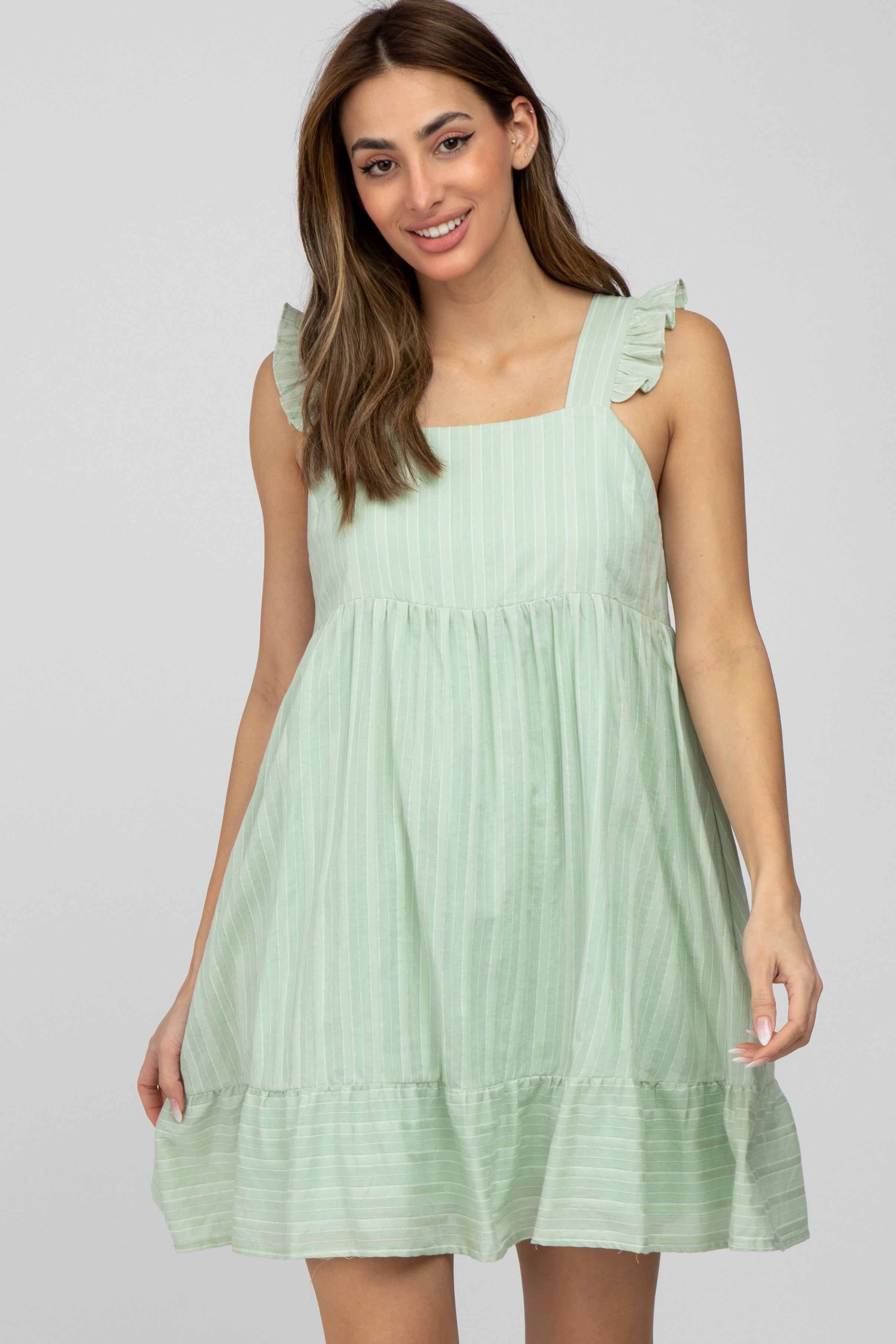 Mint Green Striped Square Neck Ruffle Strap Dress sold by Pinkblush