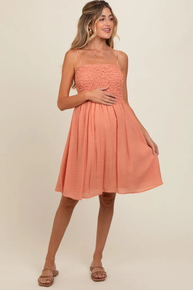 Salmon Textured Smocked Maternity Dress sold by Pinkblush product image thumbnail 2