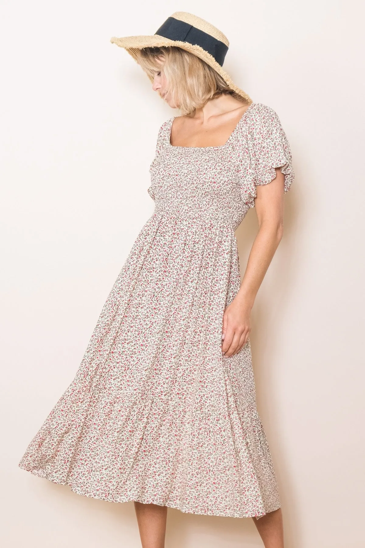 Cream Floral Smocked Midi Dress sold by Pinkblush product image thumbnail 2