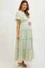 Mint Crochet Lace Tiered Maternity Maxi Dress sold by Pinkblush