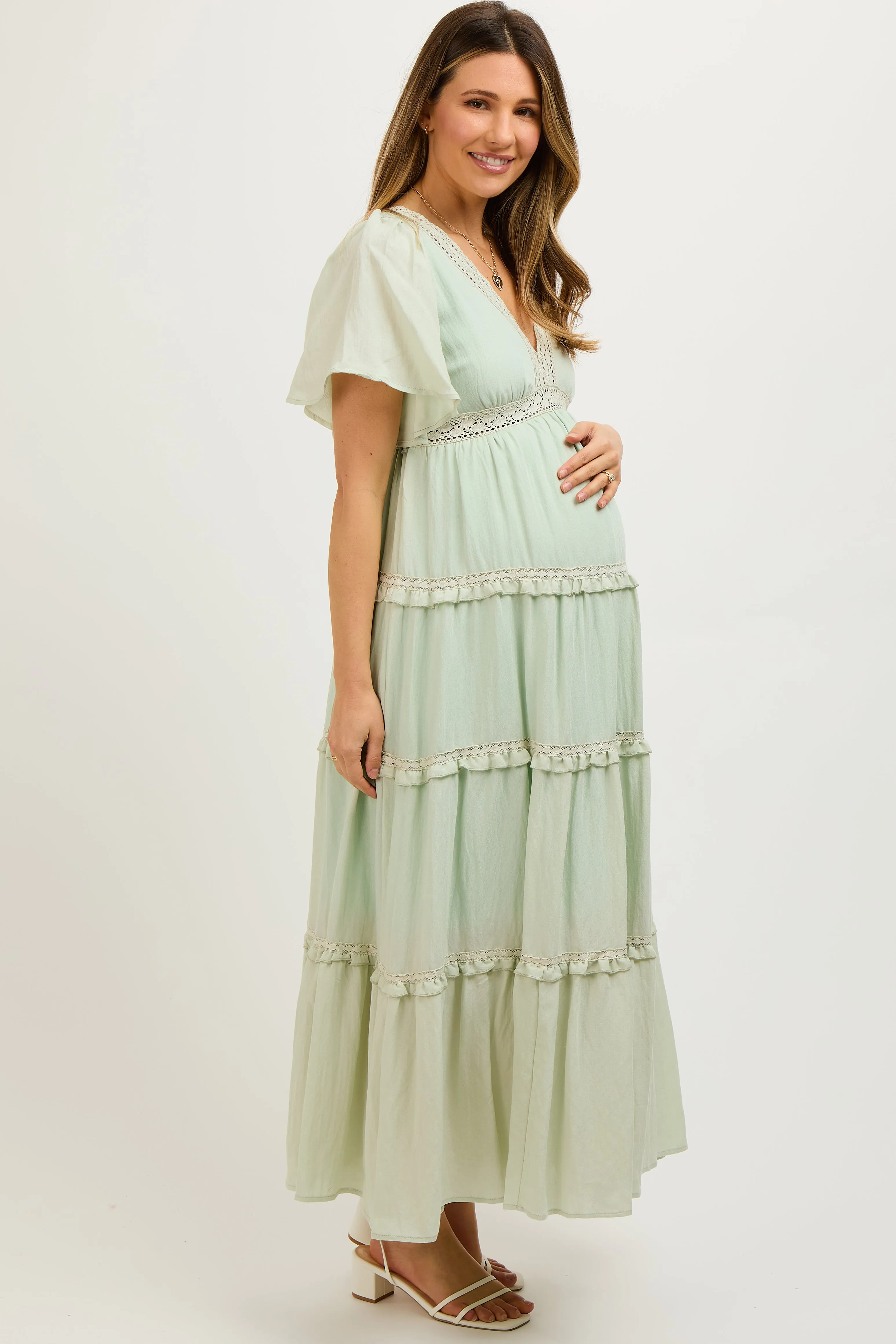 Mint Crochet Lace Tiered Maternity Maxi Dress sold by Pinkblush product image thumbnail 3