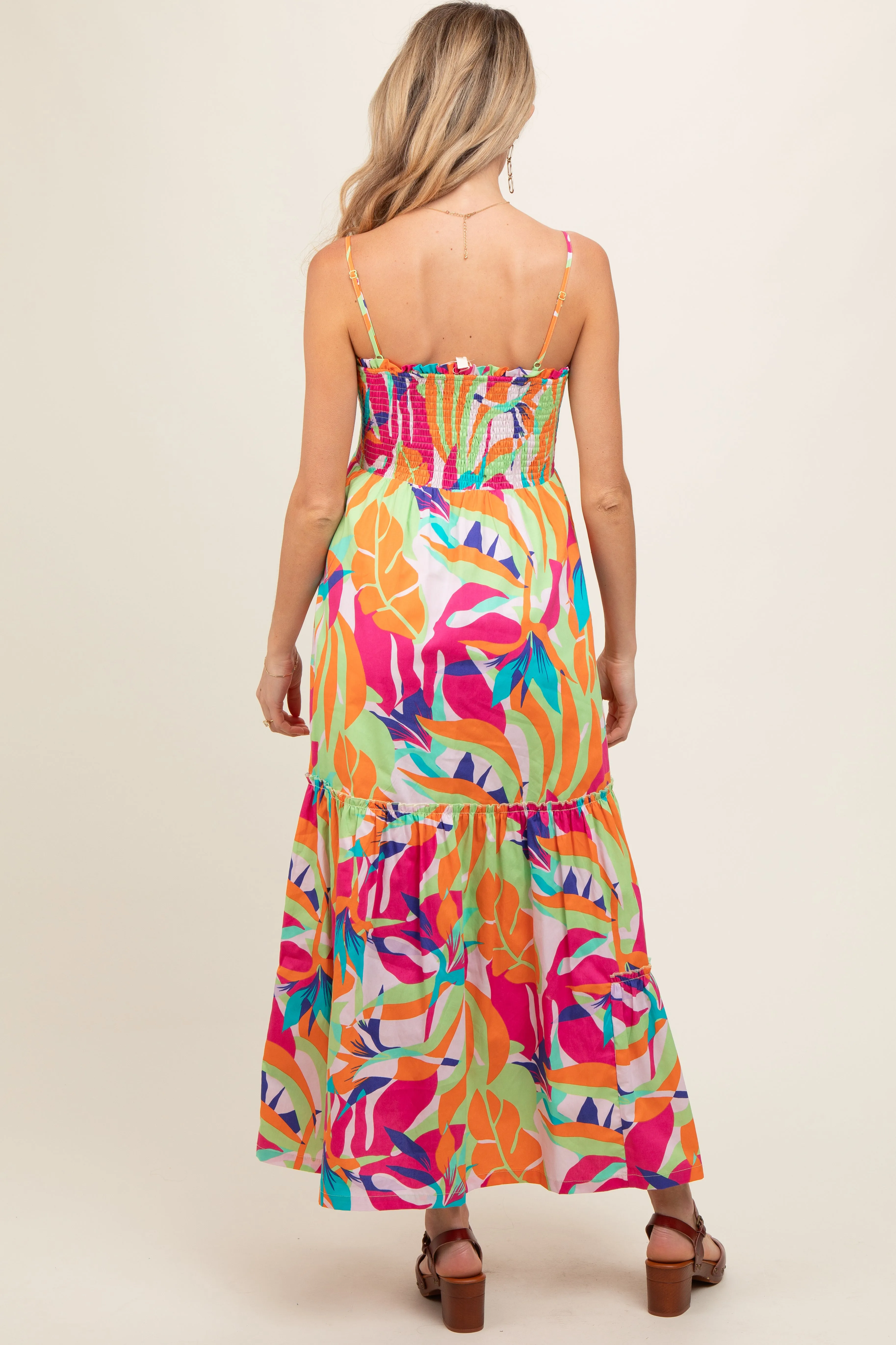 Green Printed Smocked Bodice Tiered Maternity Maxi Dress sold by Pinkblush product image thumbnail 3