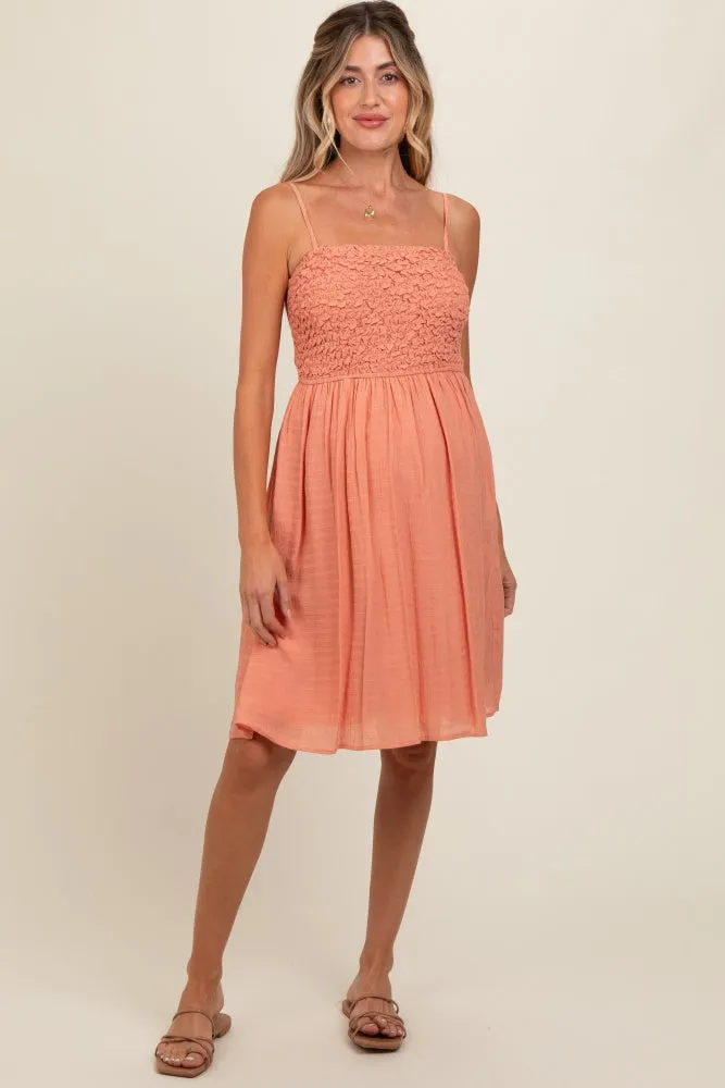 Salmon Textured Smocked Maternity Dress sold by Pinkblush product image thumbnail 3