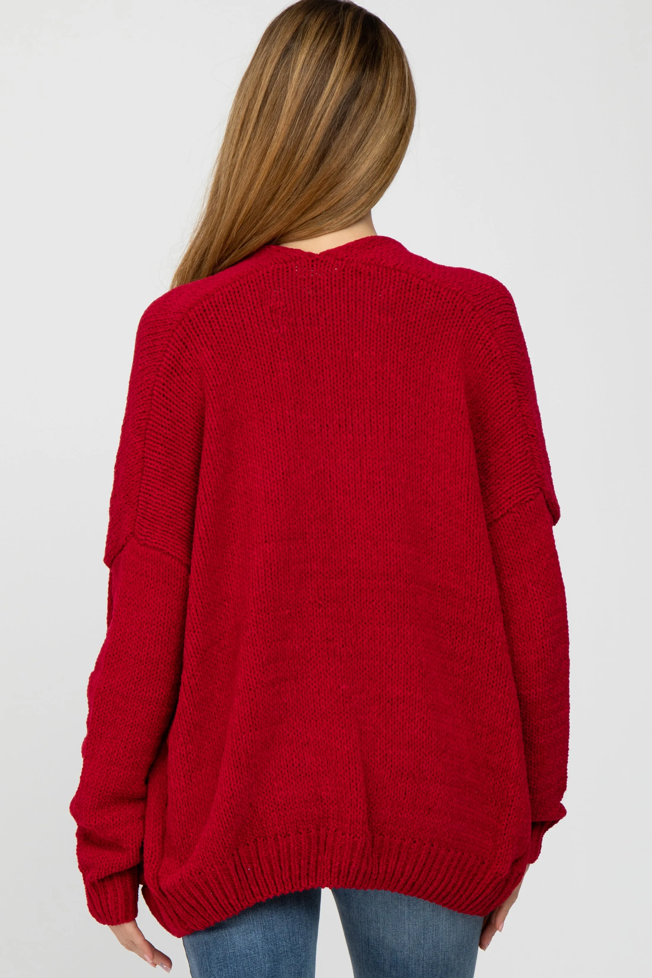 Red Oversized Deep V-Neck Maternity Cardigan sold by Pinkblush product image thumbnail 4