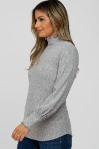 Heather Grey Brushed Ribbed Mock Neck Top sold by Pinkblush