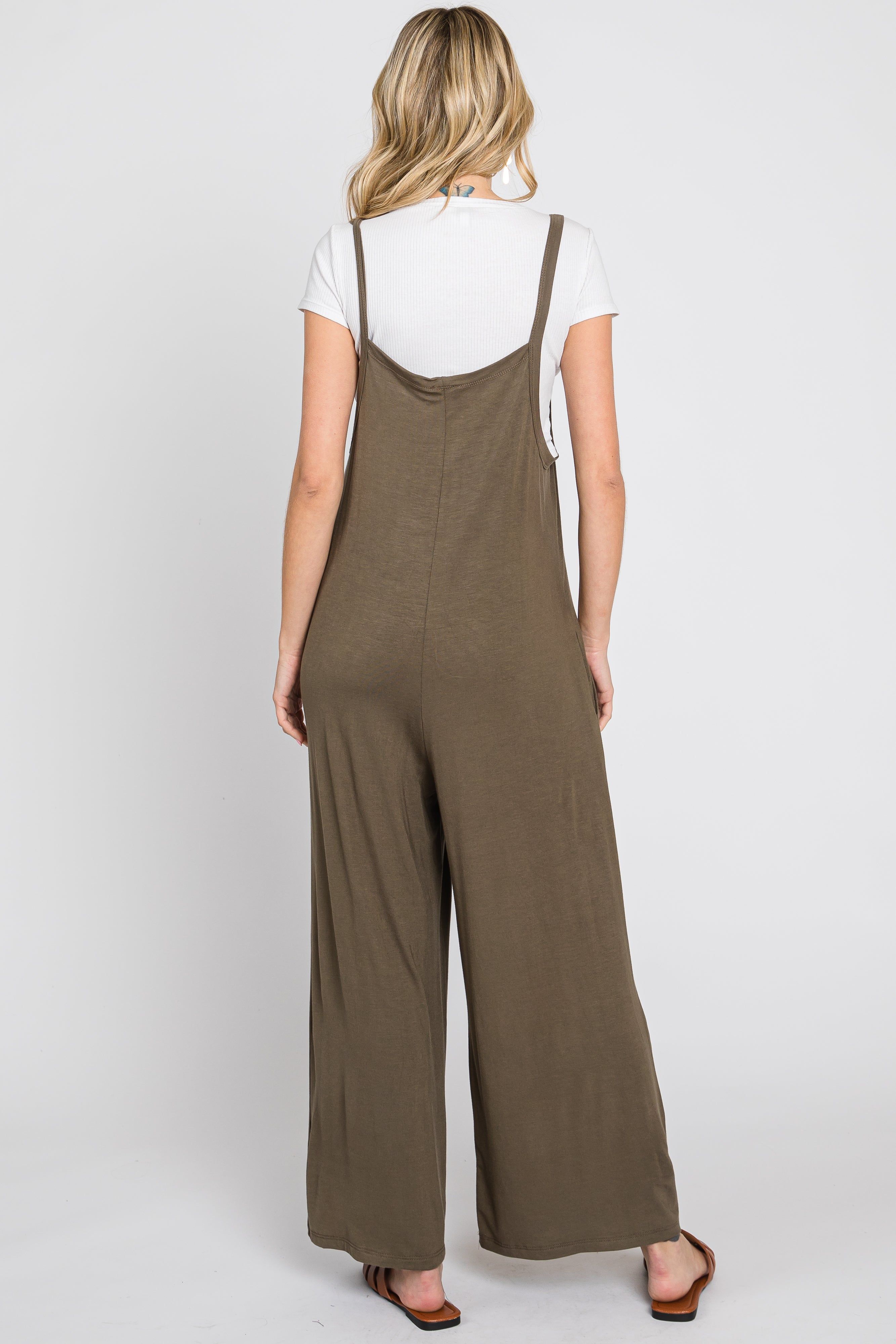 Olive Sleeveless Pocketed Wide Leg Jumpsuit sold by Pinkblush product image thumbnail 3