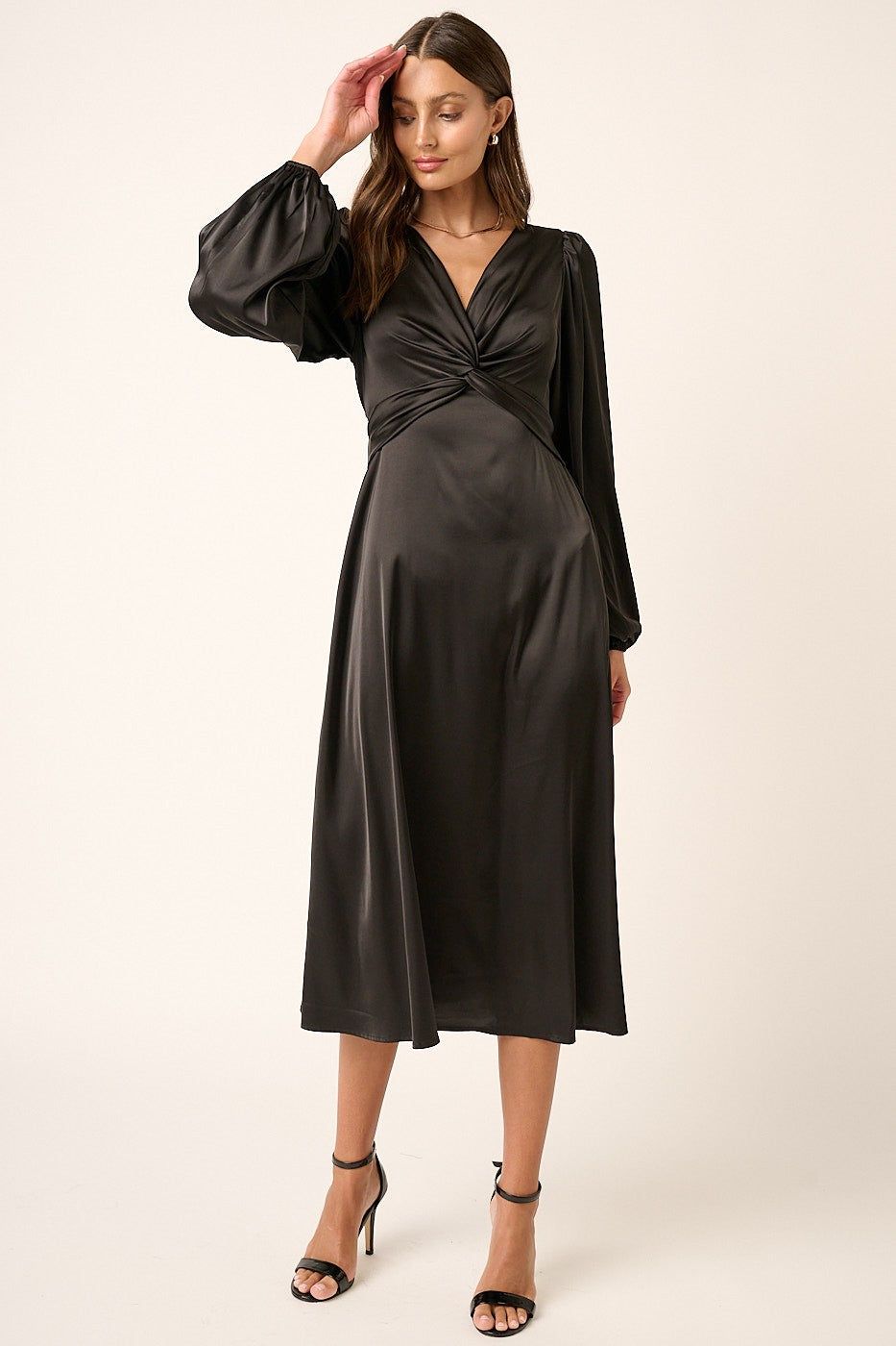 Black Satin Twist Front Detail Midi Dress sold by Pinkblush product image thumbnail 2