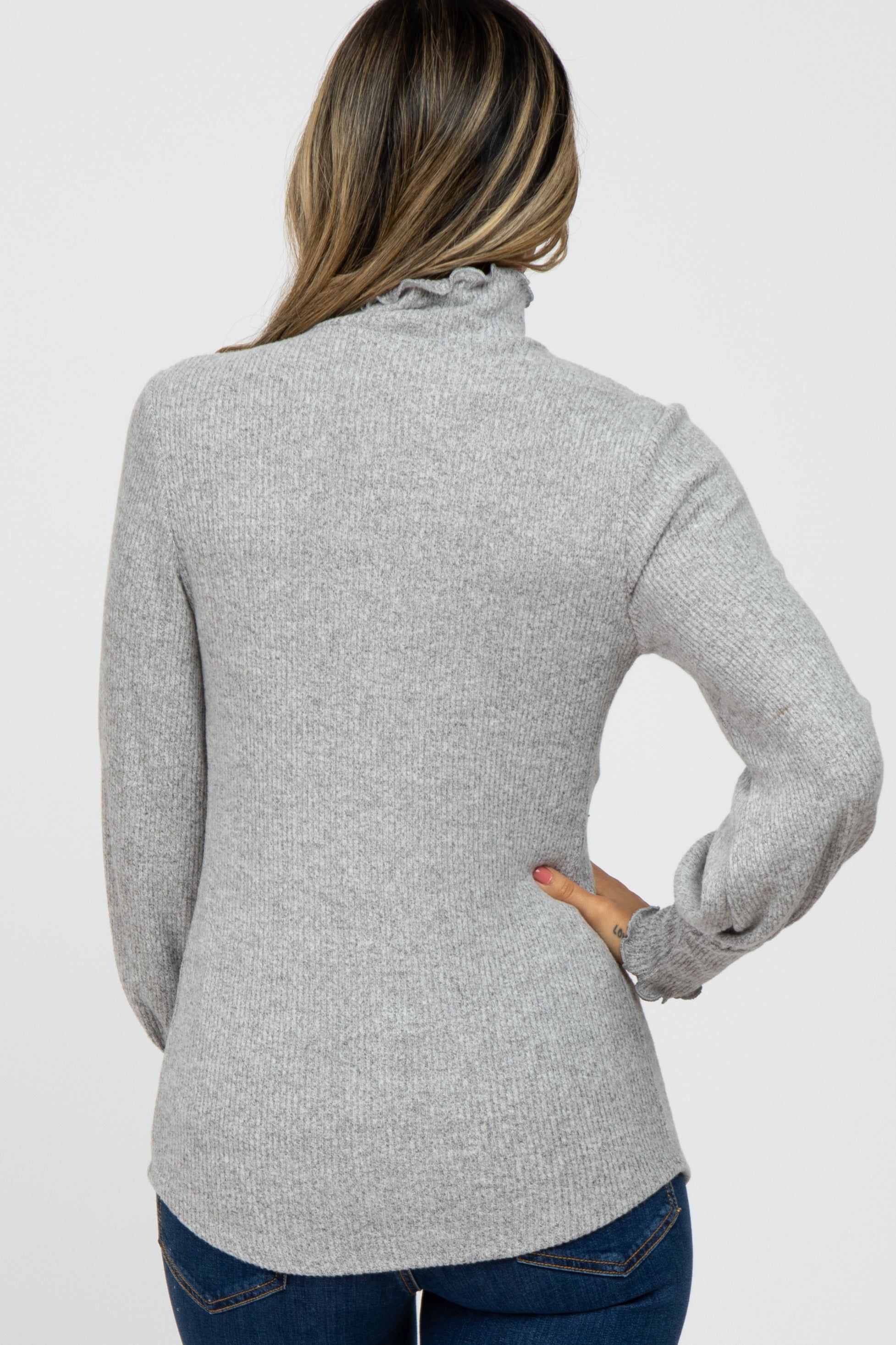 Heather Grey Brushed Ribbed Mock Neck Top sold by Pinkblush product image thumbnail 4