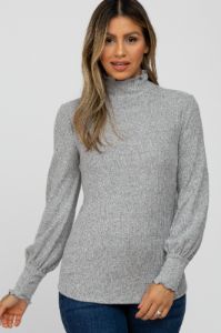 Heather Grey Brushed Ribbed Mock Neck Top sold by Pinkblush