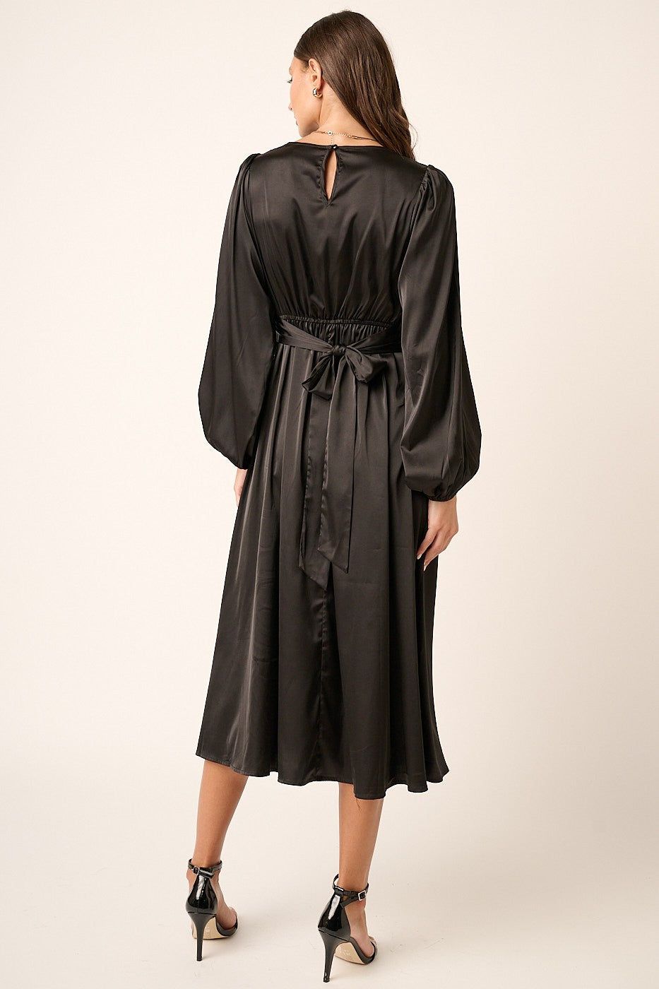 Black Satin Twist Front Detail Midi Dress sold by Pinkblush product image thumbnail 3