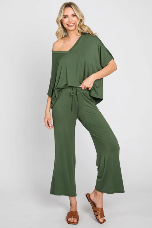 Olive Cropped Pant Set sold by Pinkblush